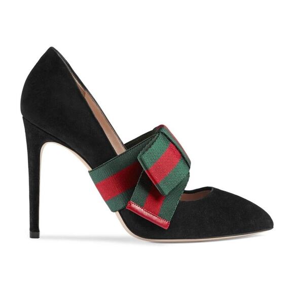 GUCCI Sylvie Suede Black Pumps with Removable Bows Women’s Size 37 - Picture 1 of 8